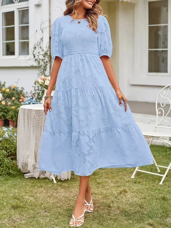 Women's Midi Dress Short Sleeve Ruffled Textured