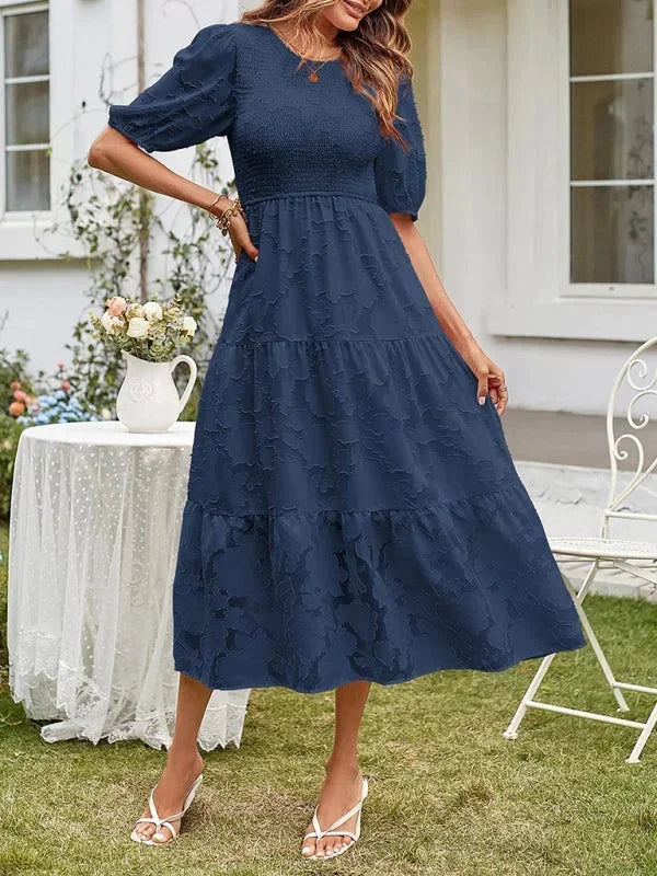 Women's Midi Dress Short Sleeve Ruffled Textured