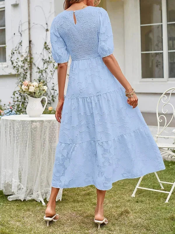 Women's Midi Dress Textured Short Sleeves Ruffles