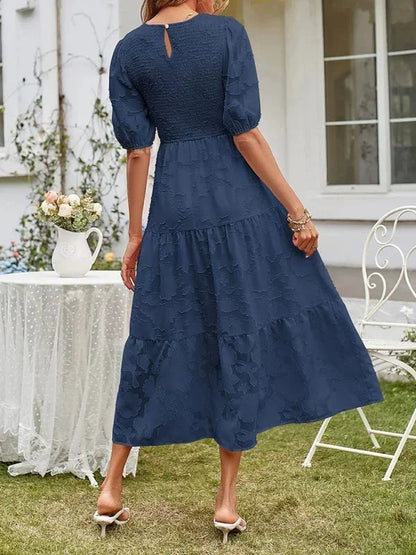 Women's Midi Dress Short Sleeve Ruffled Textured