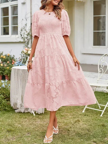Women's Midi Dress Short Sleeve Ruffled Textured