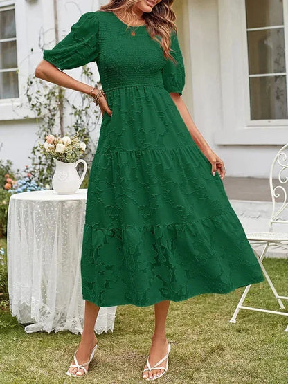 Women's Midi Dress Textured Short Sleeves Ruffles
