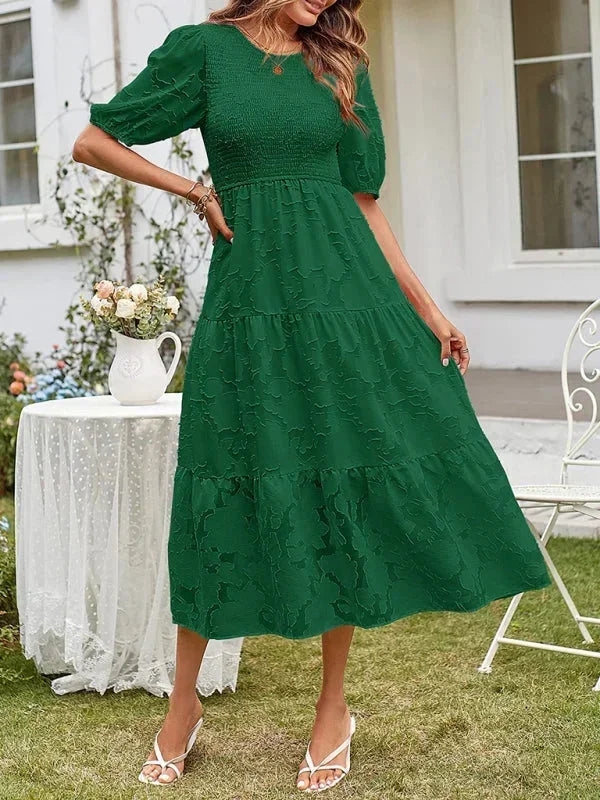 Women's Midi Dress Short Sleeve Ruffled Textured