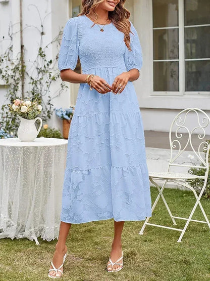 Women's Midi Dress Short Sleeve Ruffled Textured
