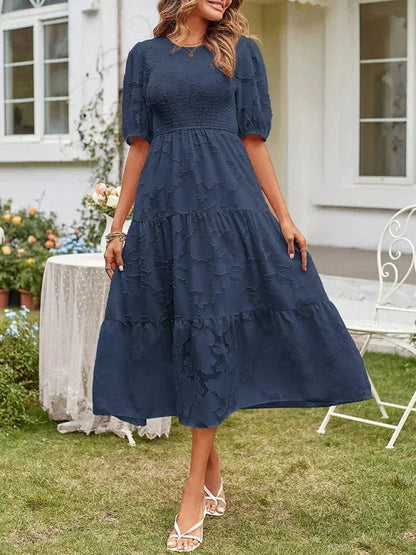 Women's Midi Dress Short Sleeve Ruffled Textured