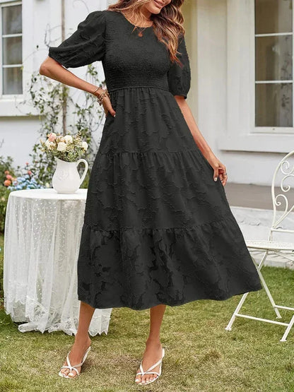 Women's Midi Dress Short Sleeve Ruffled Textured