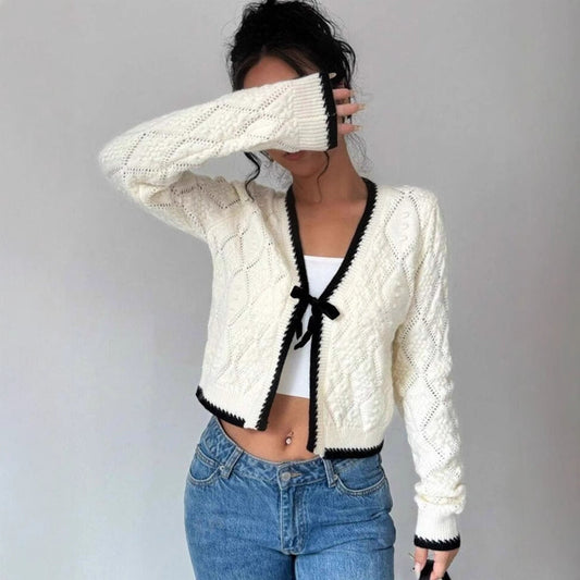 Women's Cropped Knit Cardigan - Fashinoza