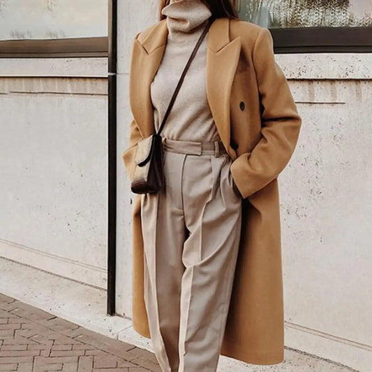 Rochelle Women's Double Breasted Long Coat - Fashinoza