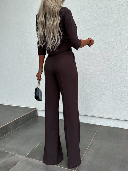 Women's 2-Piece Lounge Set Round Neck Flare Pants