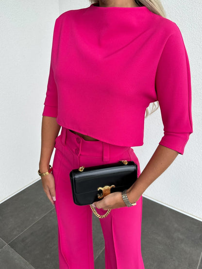 Women's 2-Piece Lounge Set Round Neck Flare Pants