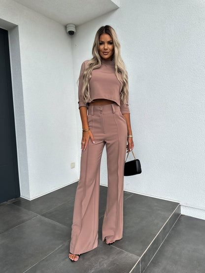 Women's 2-Piece Lounge Set Round Neck Flare Pants