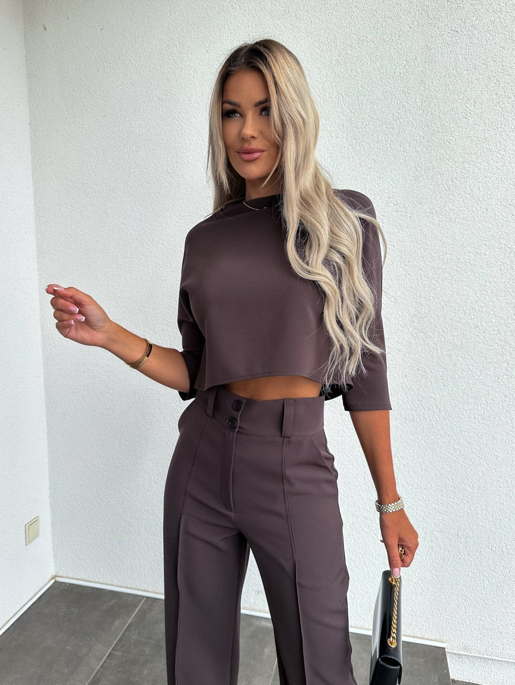 Women's 2-Piece Lounge Set Round Neck Flare Pants