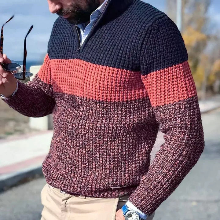 Textured Colorblock Half-Zip Sweater