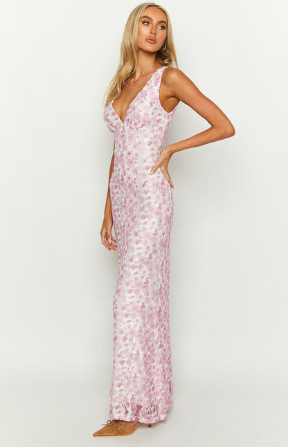 Women's Elegant Sleeveless Wedding Dress Floral Design