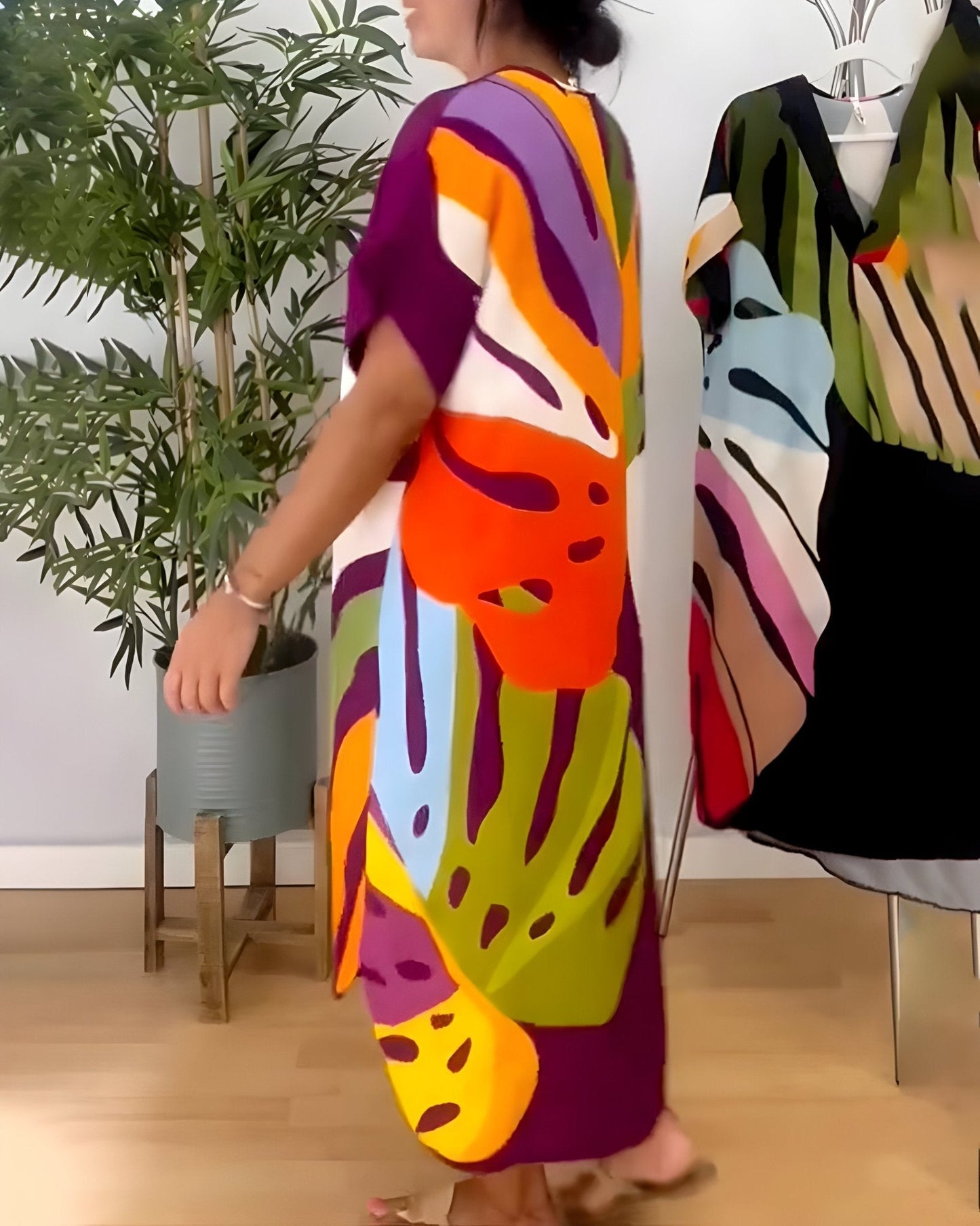 Women's V-Neck Dress Wide Kimono Sleeves