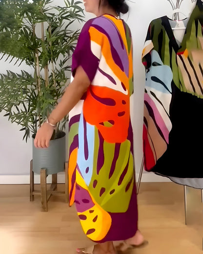 Women's V-Neck Dress Wide Kimono Sleeves
