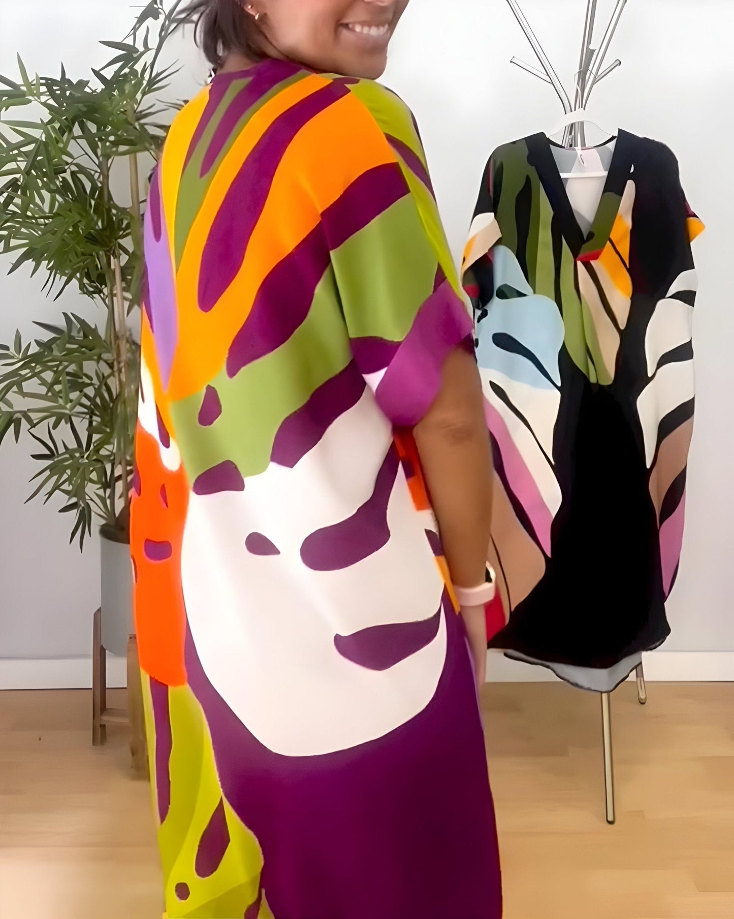Women's V-Neck Dress Wide Kimono Sleeves