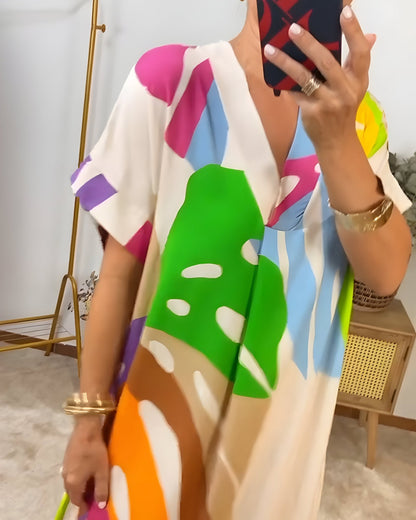 Women's V-Neck Dress Wide Kimono Sleeves