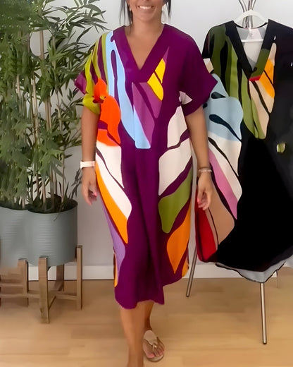 Women's V-Neck Dress Wide Kimono Sleeves