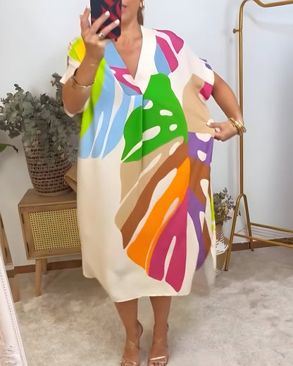 Women's V-Neck Dress Wide Kimono Sleeves