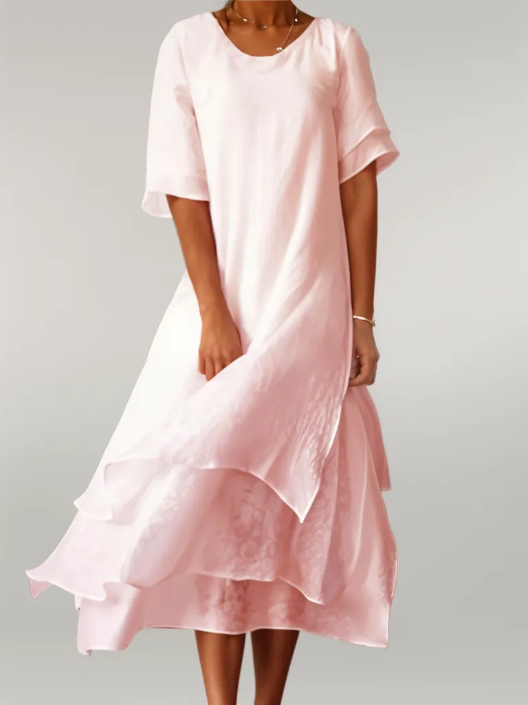 Women's Midi Tiered Dress Rose - Fashinoza