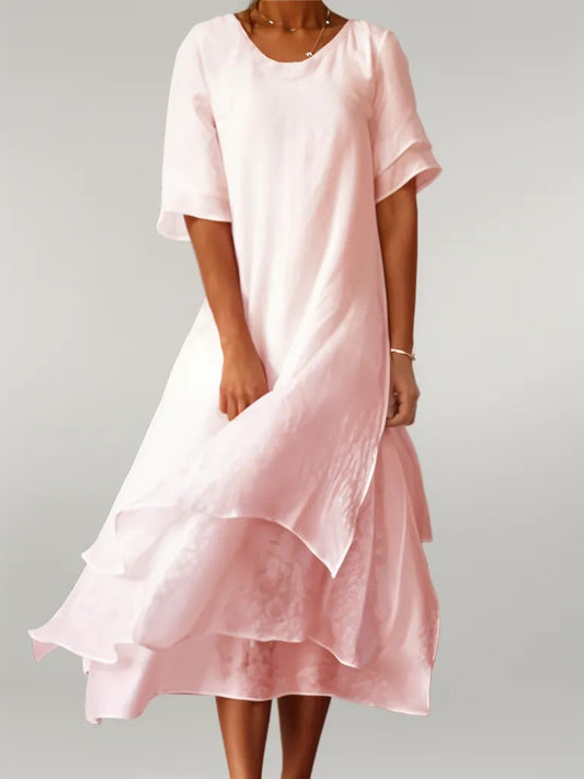 Women's Midi Tiered Dress Rose - Fashinoza