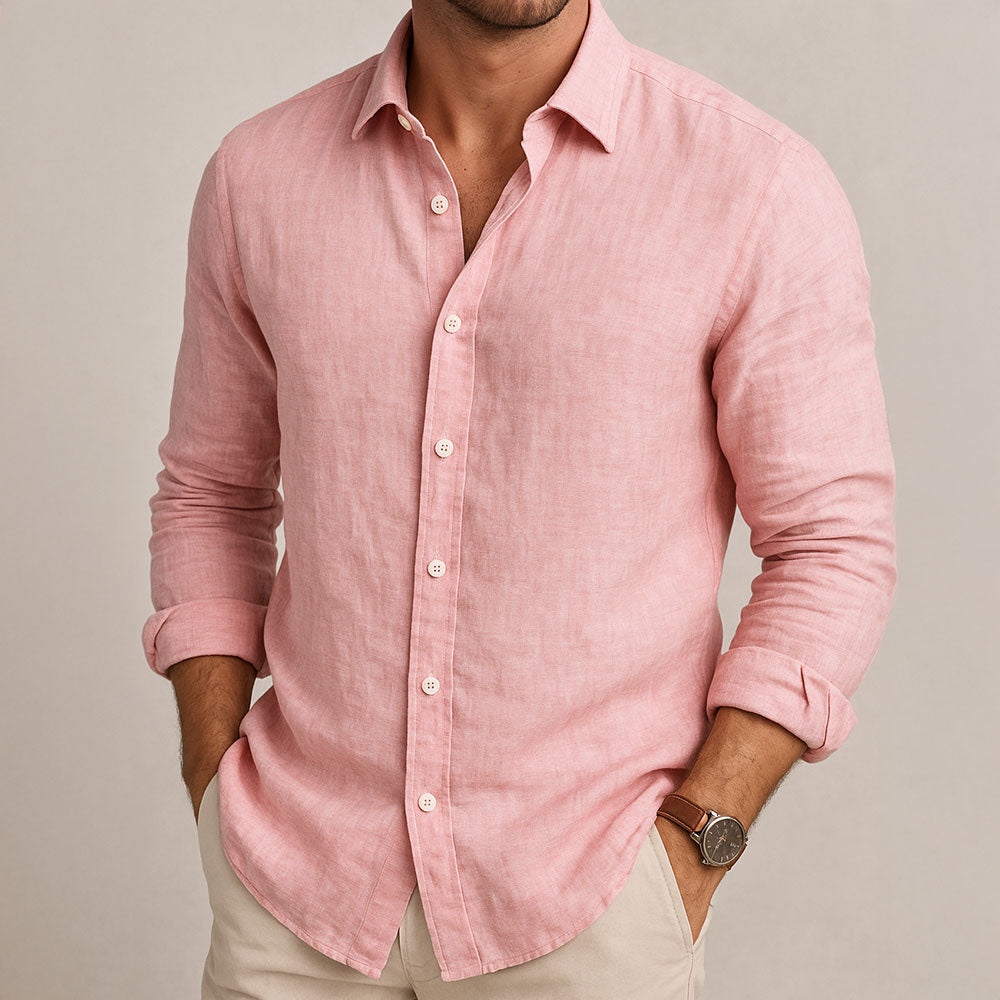 Men's Long Sleeve Button Shirt Cotton Spread Collar