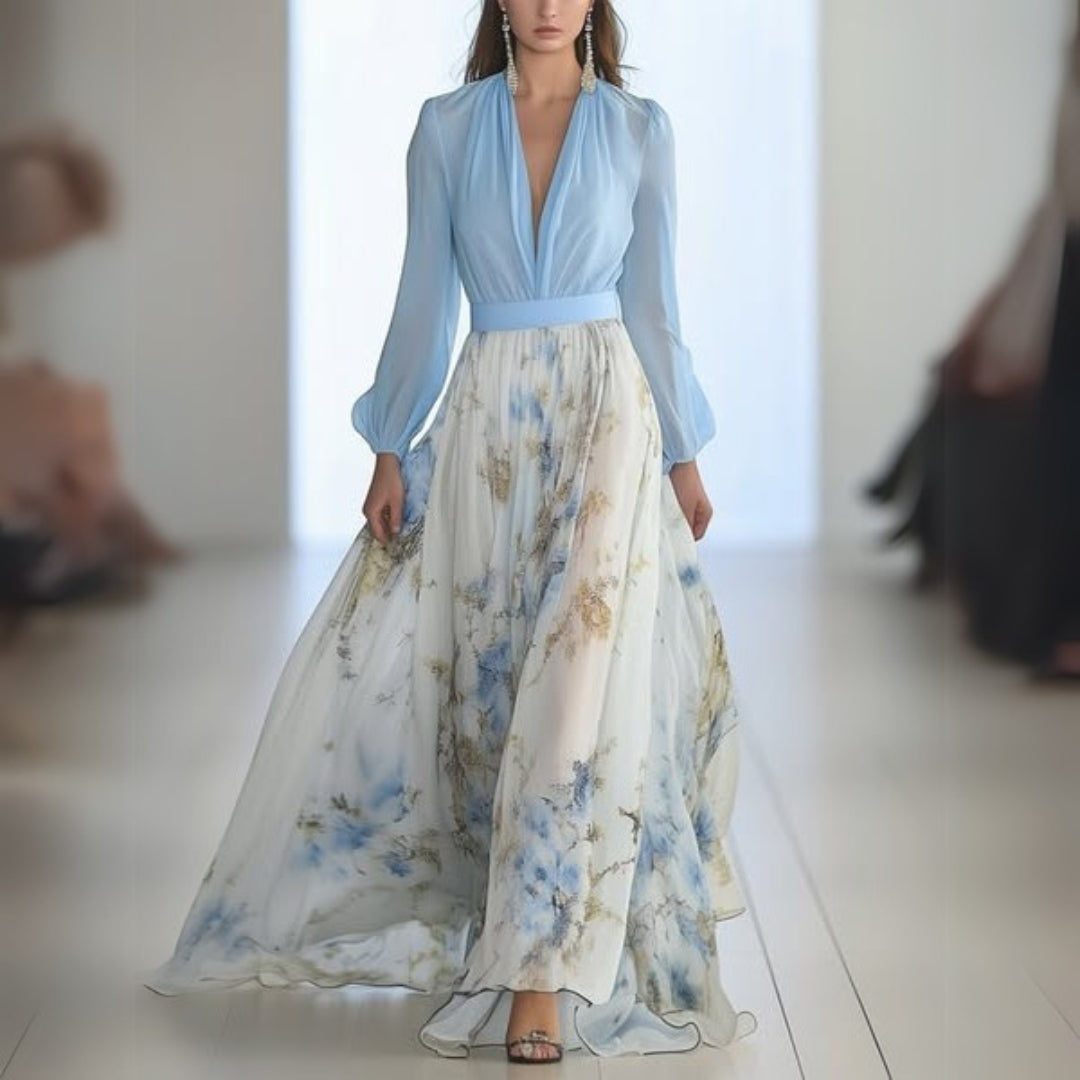 Women's Long Sleeve Floral Maxi Dress - Fashinoza
