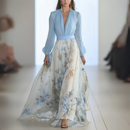 Women's Long Sleeve Floral Maxi Dress - Fashinoza