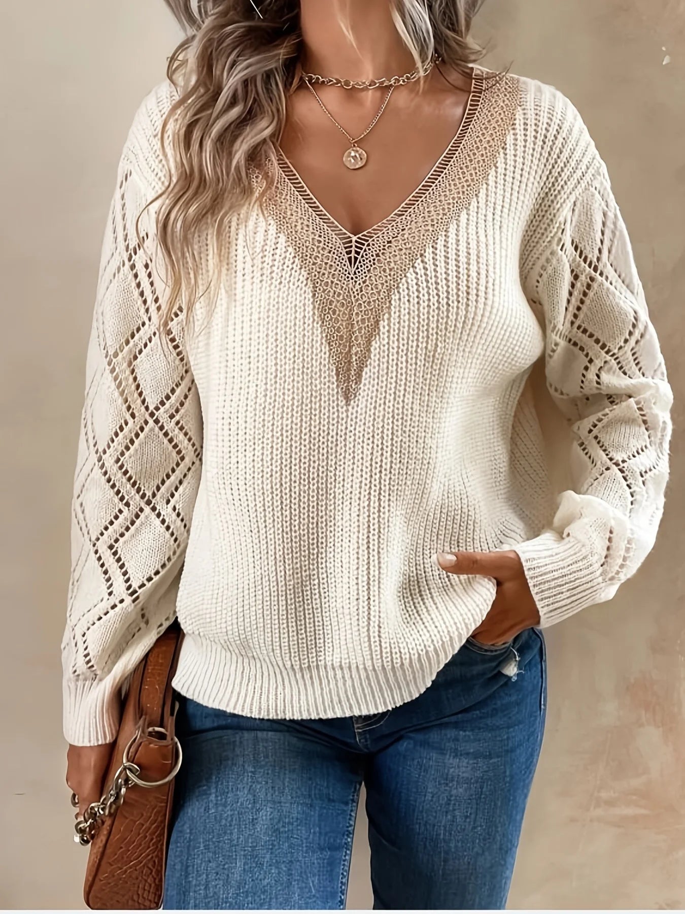 Women's V-Neck Knit Sweater - Fashinoza