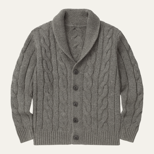 Men's Cable Knit Cardigan Shawl Collar Button Up - Fashinoza