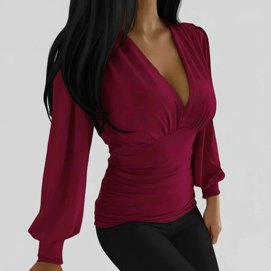Women's Ruched Long Sleeve Blouse - Fashinoza