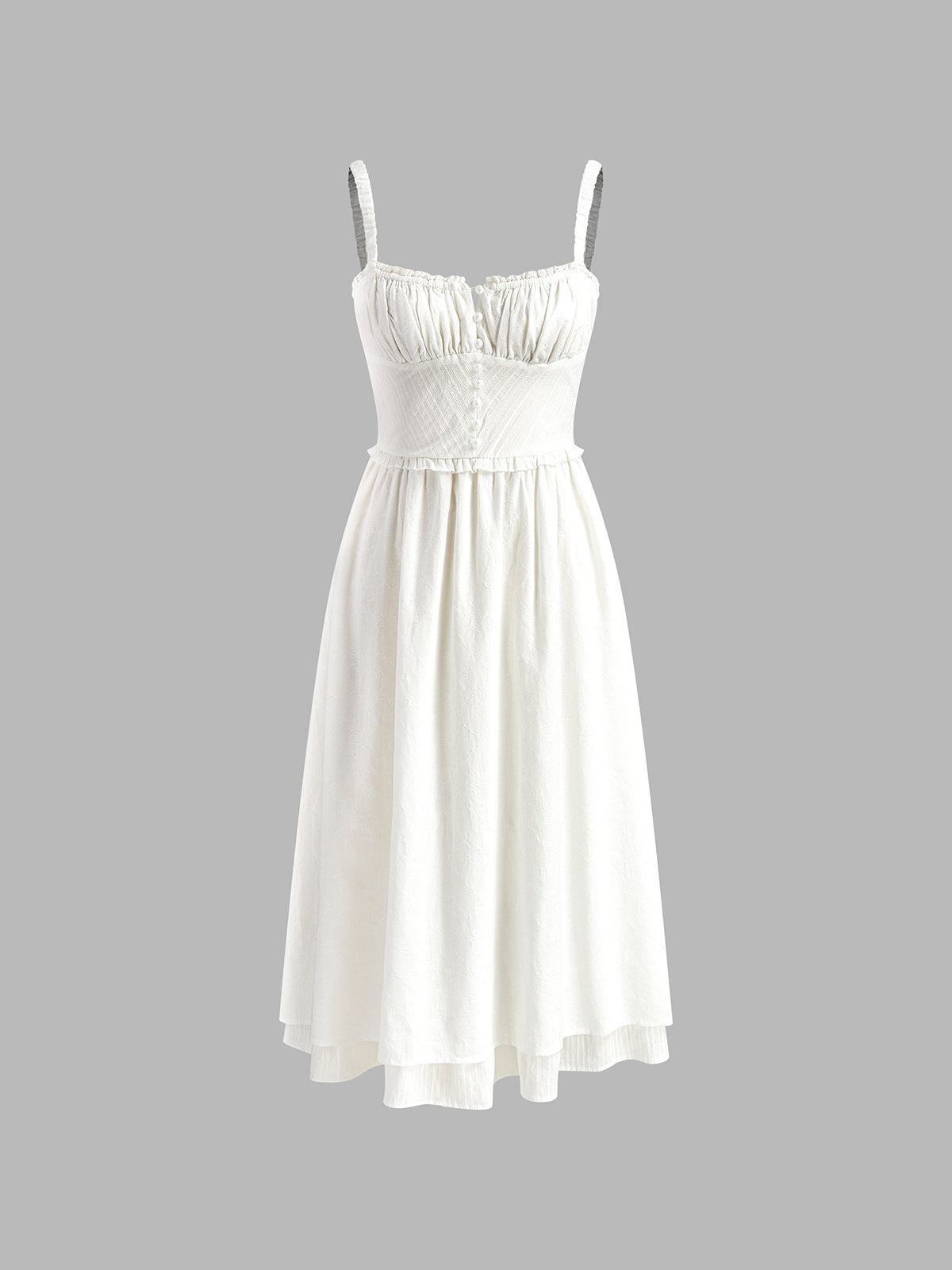 Women's Midi Dress Ruffle Hem Spaghetti Strap Button Front
