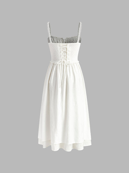 Women's Midi Dress Ruffle Hem Spaghetti Strap Button Front