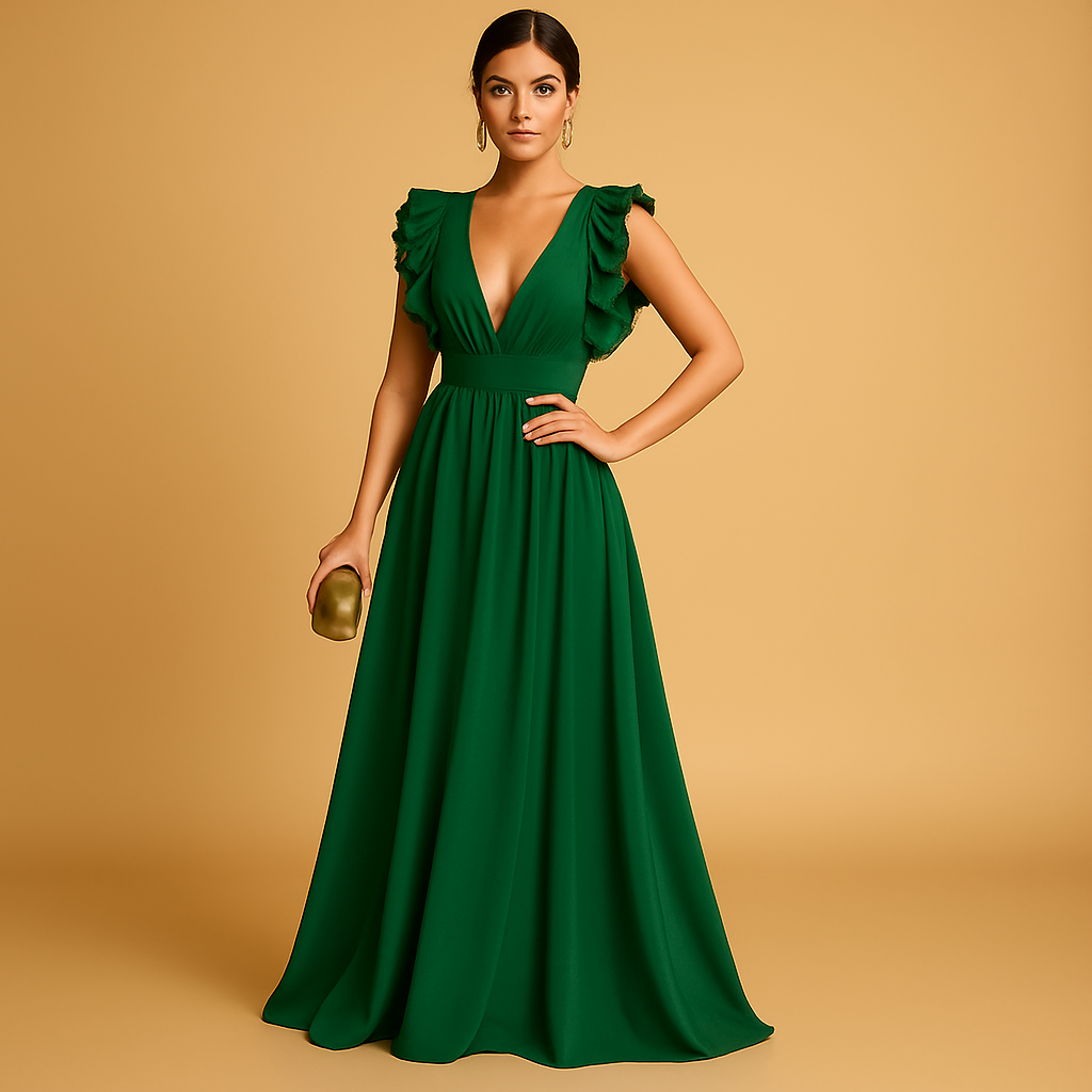 Women's Ruffle Long Sleeve Dress - 
Fashinoza