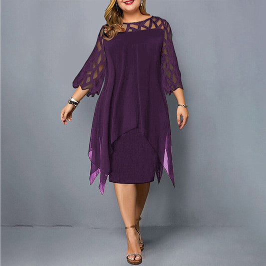 Women's Plus Size Midi Dress Flowy Draped Design - Fashinoza