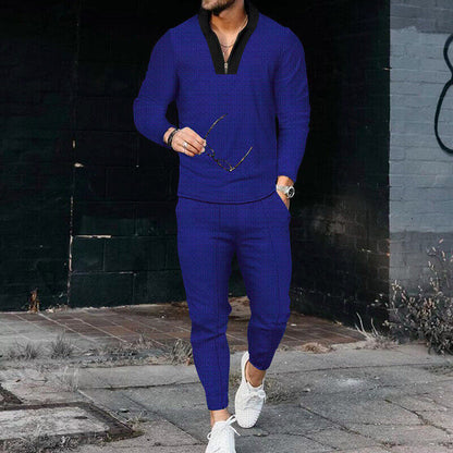 Men's Long Sleeve Quarter Zip And Pants Set Textured