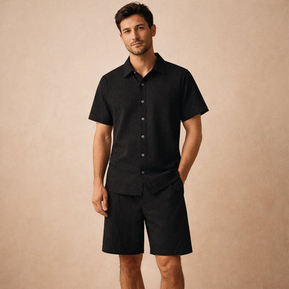 Men's Summer Shirt And Shorts Set Textured Lightweight