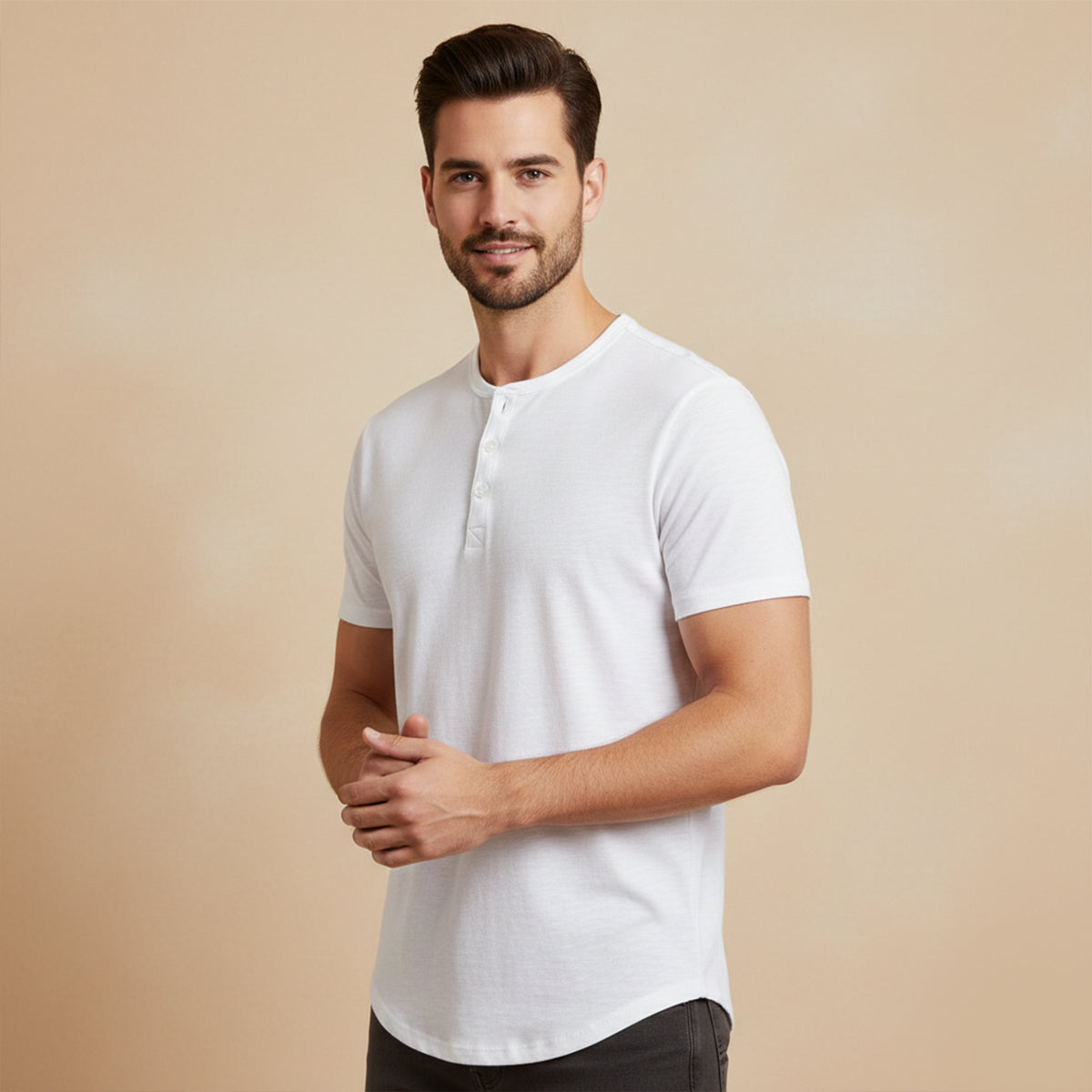 Men's Casual Henley T Shirt Cotton Short Sleeve