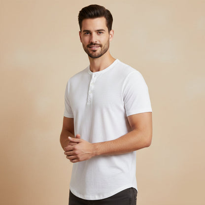 Men's Casual Henley T Shirt Cotton Short Sleeve