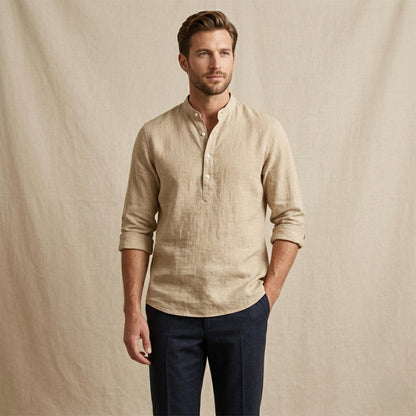 Men's Linen Casual Button Up Shirt Breathable Beige