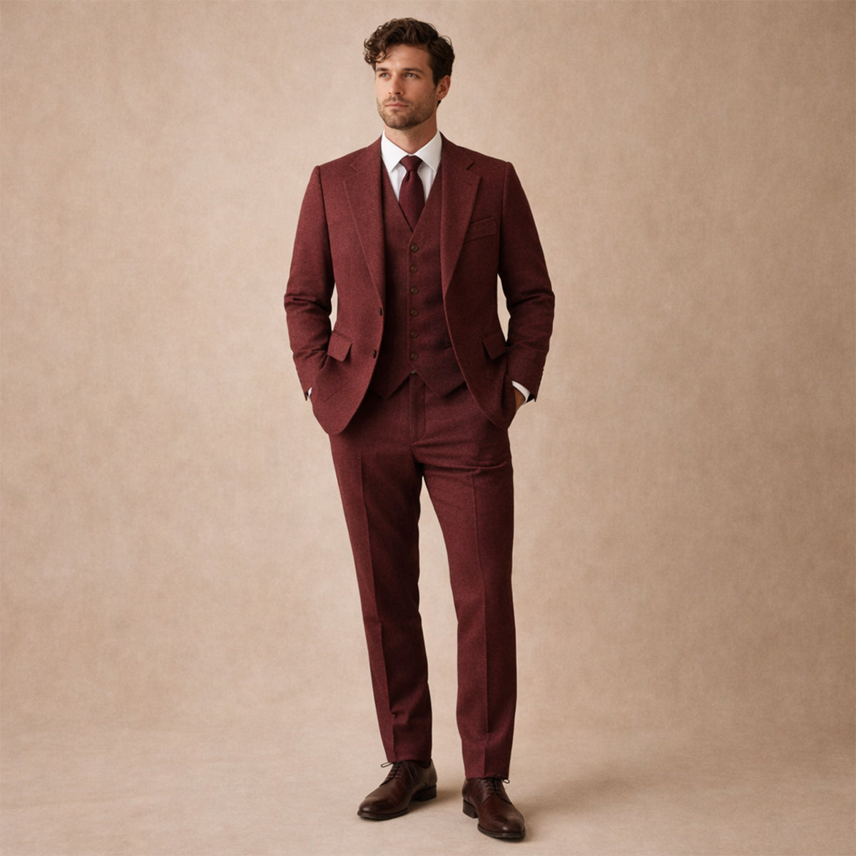 Men's Tweed Suit Herringbone 3 Piece