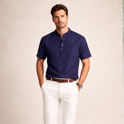Men's Soft Cotton Linen Henley Shirt