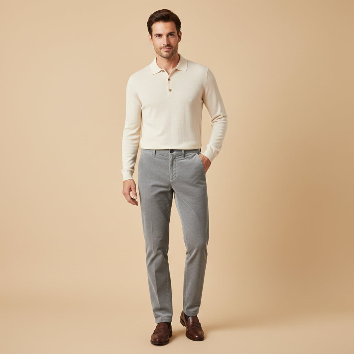 Men's Corduroy Pants Elastic Waist Casual Brown