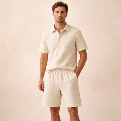 Men's Textured Summer Shirt And Shorts Set