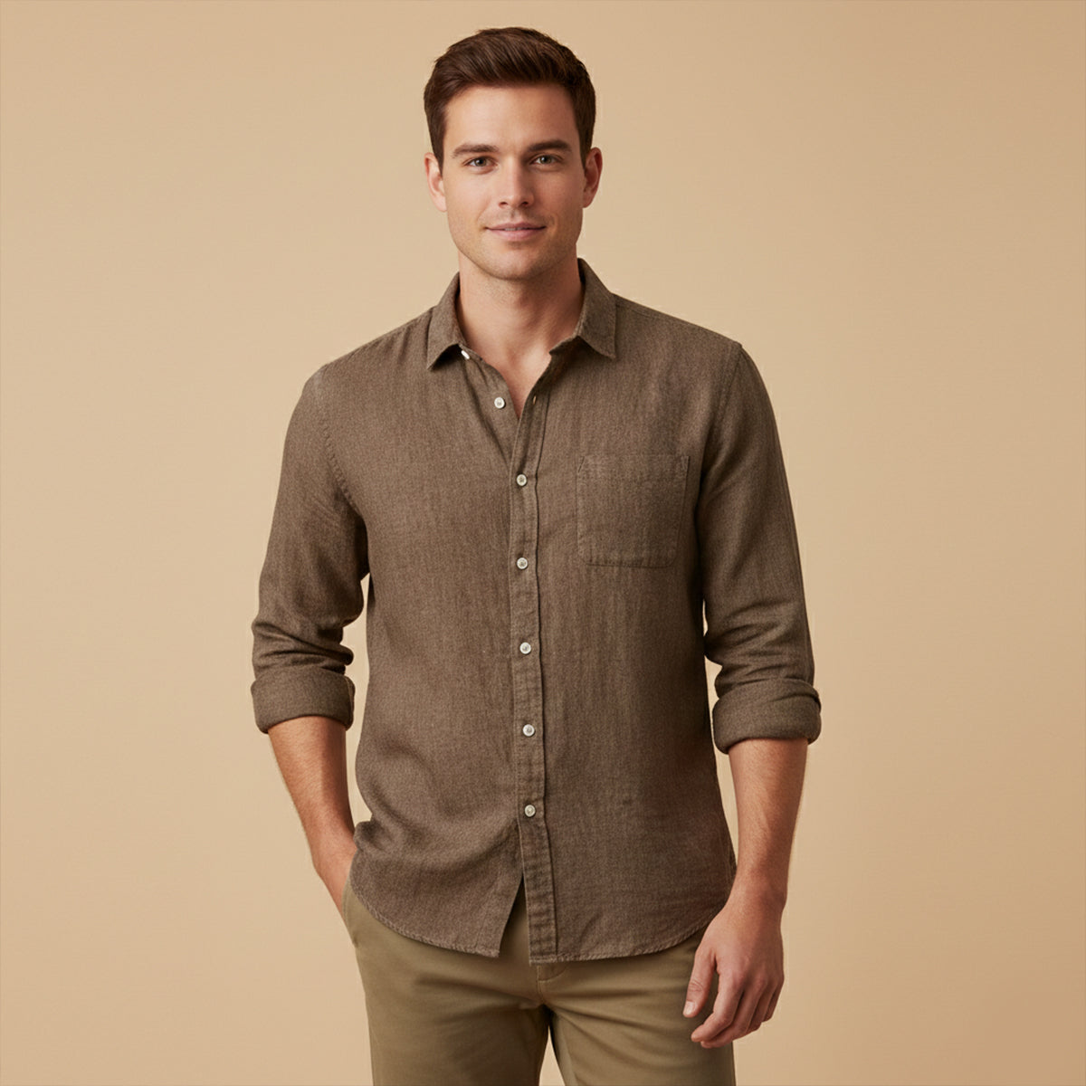 Men's Cotton Linen Stand Collar Shirt Lightweight