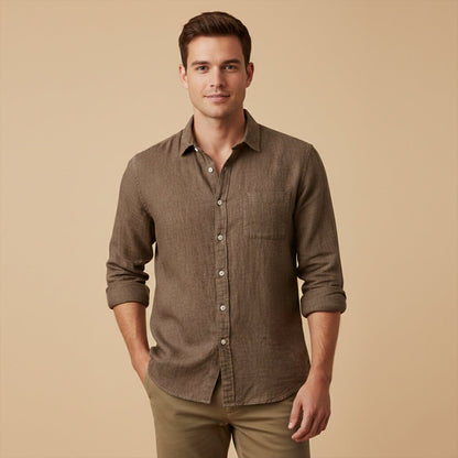 Men's Cotton Linen Stand Collar Shirt Lightweight