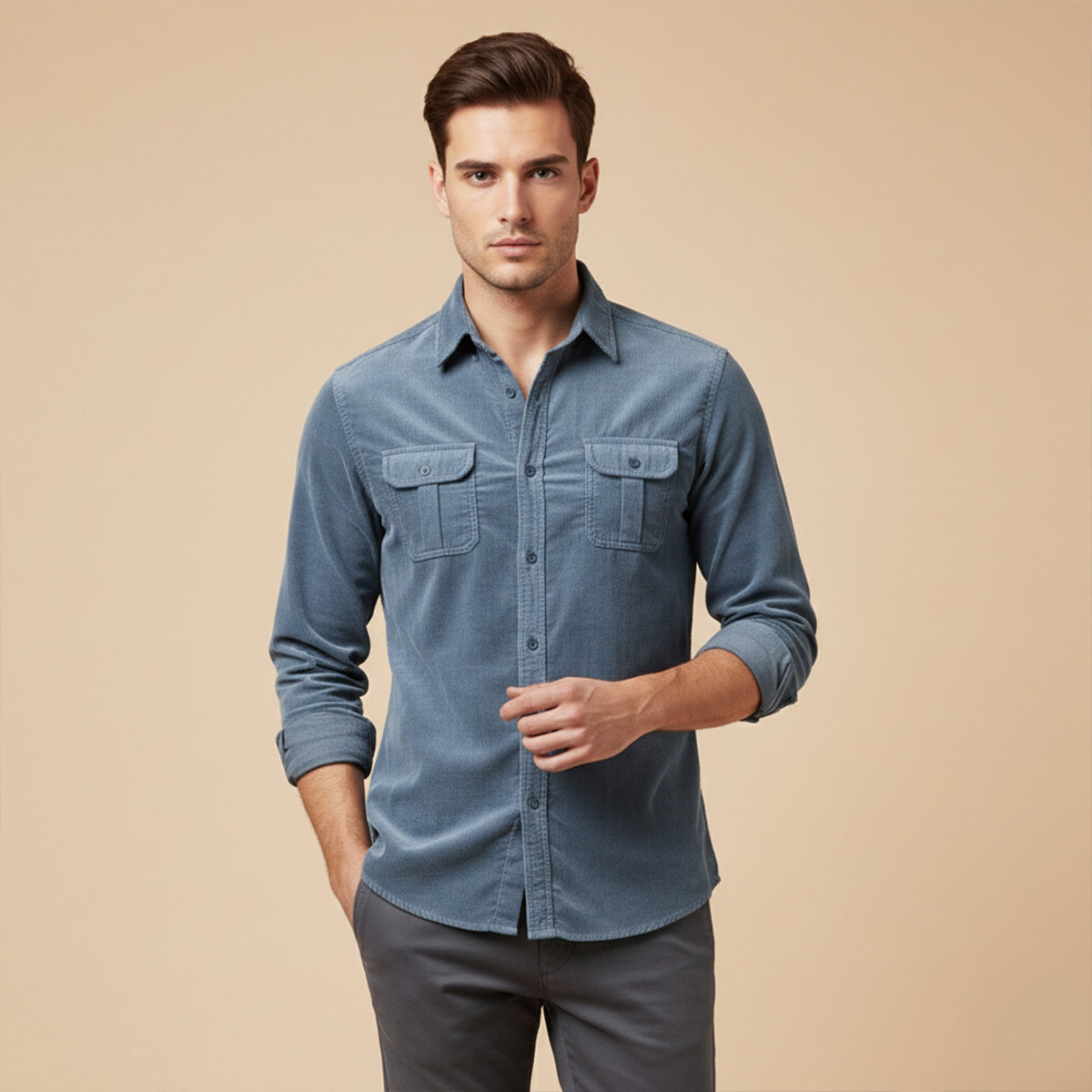 Men's Corduroy Shirt Casual Button Up