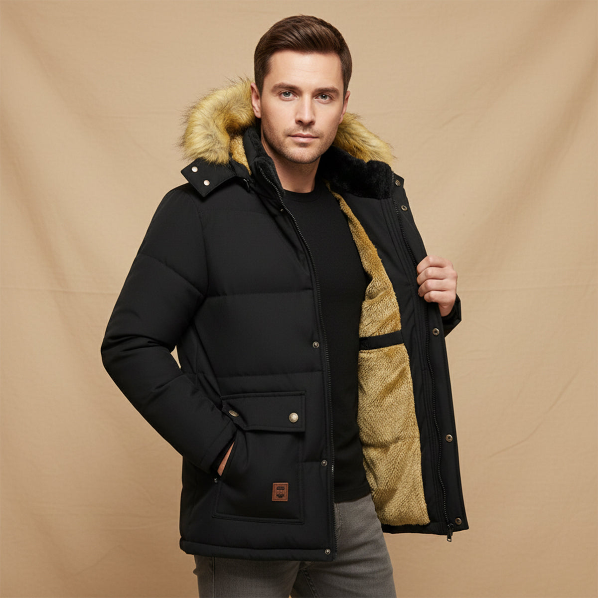 Men's Winter Parka Jacket Fur Collar Warm