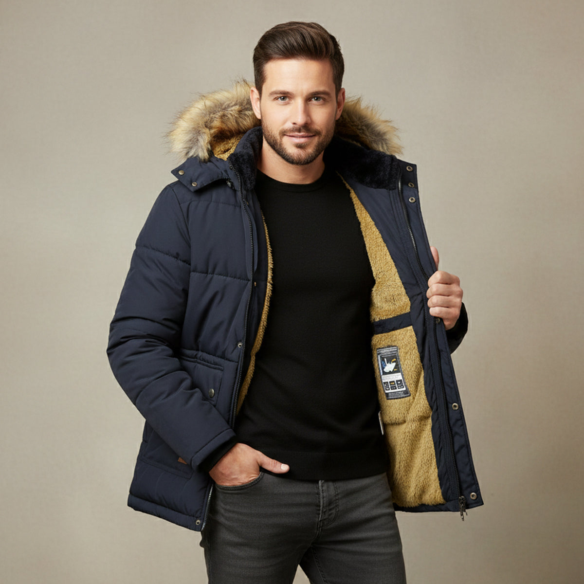 Men's Winter Parka Jacket Fur Collar Warm